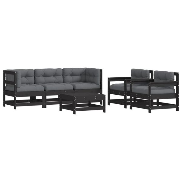 vidaXL 6pcs conjunto lounge jardim c/ almofad&otilde;es madeira maci&ccedil;a preto
