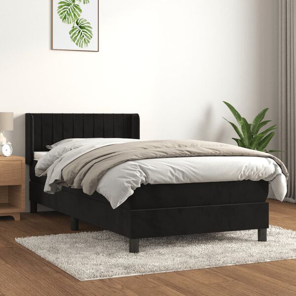 vidaXL Cama com molas/colch&atilde;o 90x190 cm veludo preto