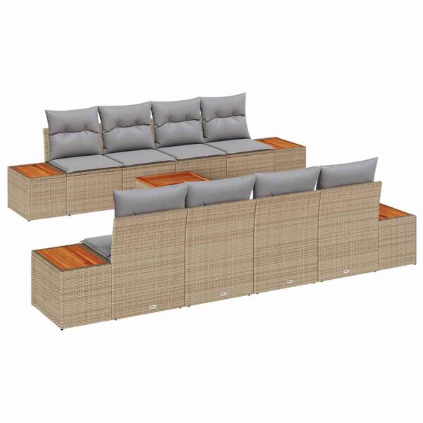 vidaXL Conjunto de Sof&aacute; de Jardim 9 pcs Bege Rattan Sint&eacute;tico