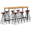 vidaXL 9 pcs conjunto de bar madeira de ac&aacute;cia maci&ccedil;a e couro genu&iacute;no