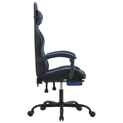 vidaXL Cadeira gaming giratória c/ apoio pés couro artif. preto/azul