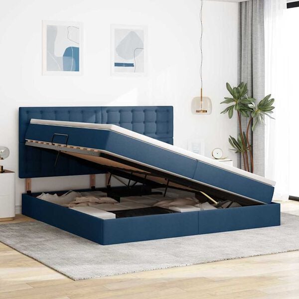 vidaXL Cama com arruma&ccedil;&atilde;o e colch&atilde;o Azul 200 x 200 cm Poli&eacute;ster