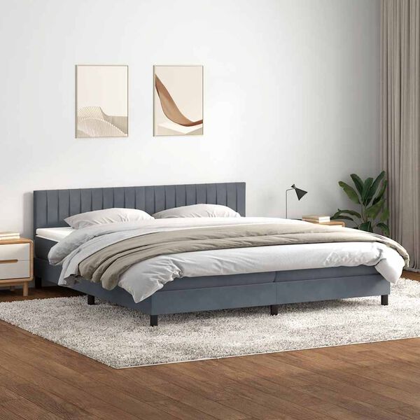 vidaXL Cama com molas/colch&atilde;o 180x210 cm veludo cinzento-escuro