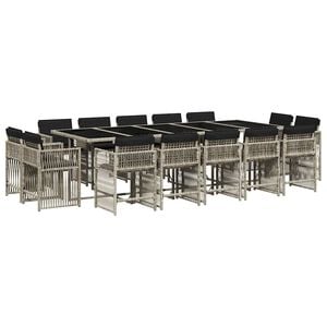 vidaXL 17 pcs conj. jantar jardim c/ almofad&otilde;es vime PE cinzento-claro