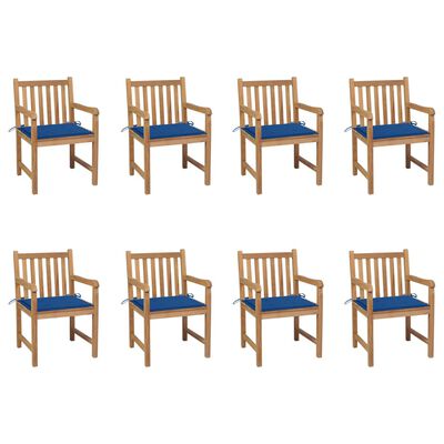 vidaXL Cadeiras de jardim c/ almofadões azul real 8 pcs teca maciça
