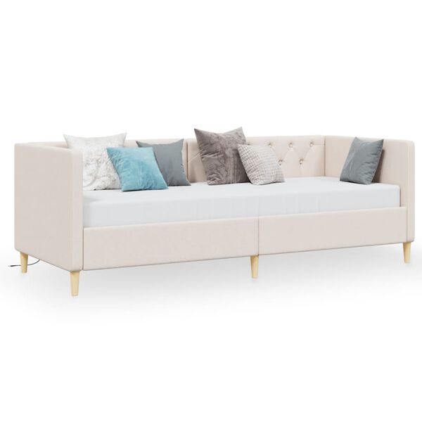 vidaXL Sof&aacute;-cama c/ sa&iacute;da USB 90x200 cm tecido cor creme