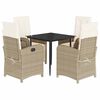 vidaXL 5 pcs conjunto de jantar p/ jardim com almofad&otilde;es vime PE bege