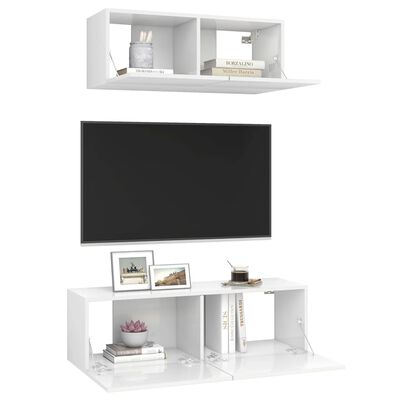 vidaXL 2 pcs conjunto de móveis de TV contraplacado branco brilhante