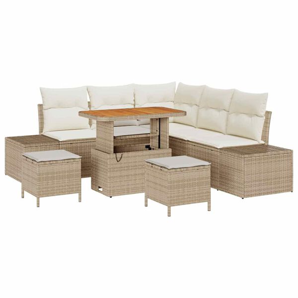 vidaXL Conjunto de Sof&aacute; de Jardim 8 pcs Bege Rattan Sint&eacute;tico