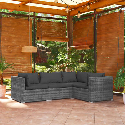 vidaXL 4 pcs conjunto lounge de jardim c/ almofadões vime PE cinzento
