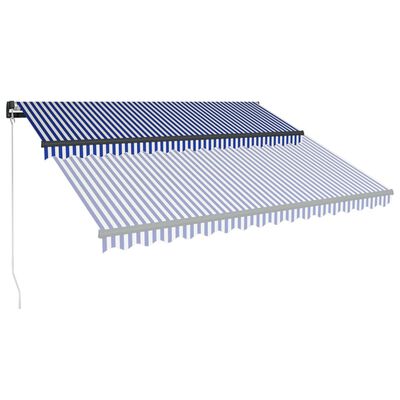 vidaXL Toldo retrátil manual com LEDs 400x300 cm azul e branco