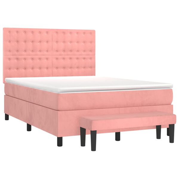 vidaXL Cama com molas/colch&atilde;o 140x190 cm veludo rosa