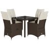 vidaXL 5 pcs conjunto jantar p/ jardim c/ almofad&otilde;es vime PE castanho