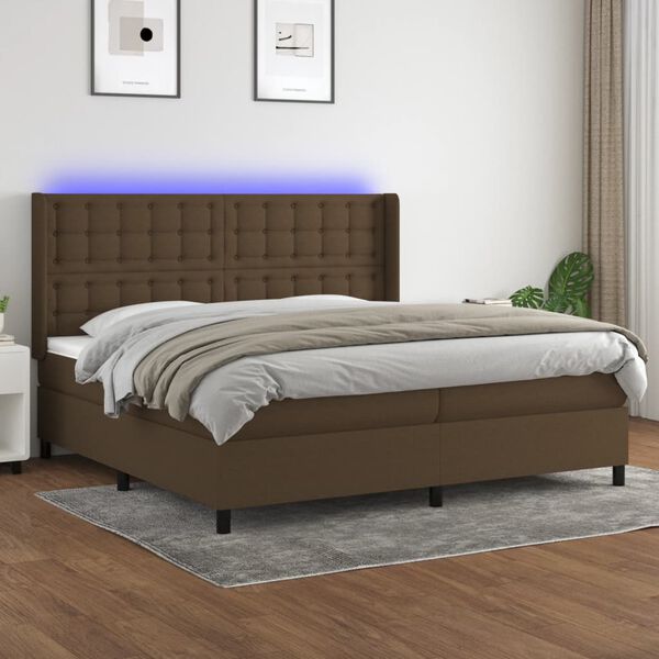 vidaXL Cama box spring c/ colch&atilde;o/LED 200x200cm tecido castanho-escuro