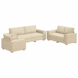 vidaXL Sof&aacute; 3 unid. Creme Tecido de mistura de linho