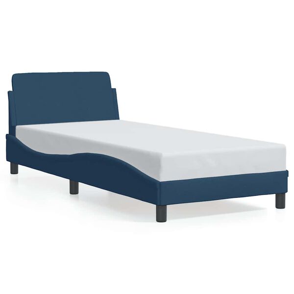 vidaXL Estrutura de cama com cabeceira Dover tecido 90x200 cm azul