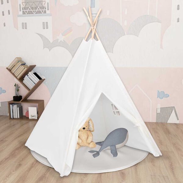 vidaXL Tenda teepee infantil c/ saco 120x120x150cm pele p&ecirc;ssego branco