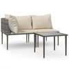 vidaXL 3 pcs conjunto lounge de jardim c/ almofad&otilde;es vime PE cinzento