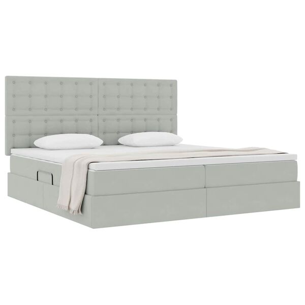 vidaXL Cama com arruma&ccedil;&atilde;o e colch&atilde;o Cinzento-claro 200 x 200 cm Veludo
