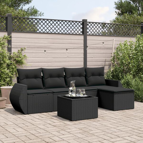 vidaXL 6 pcs conjunto sofás de jardim c/ almofadões vime PE preto