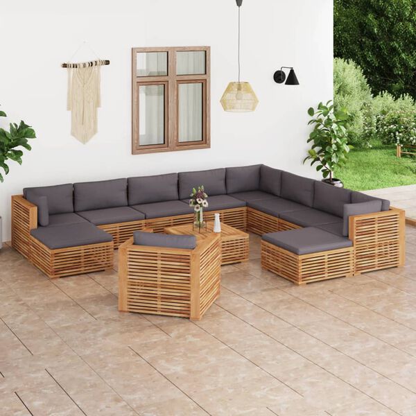 vidaXL 12 pcs conj. lounge jardim c/ almofad&otilde;es madeira de teca maci&ccedil;a
