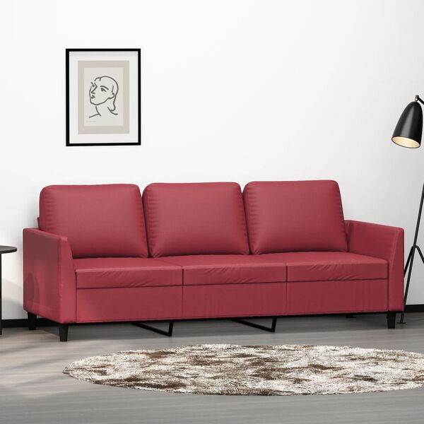 vidaXL Sof&aacute; de 3 lugares 180 cm couro artificial vermelho tinto