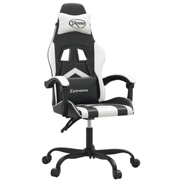 vidaXL Cadeira gaming couro artificial preto e branco