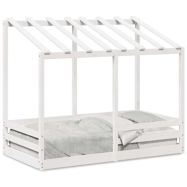 vidaXL Cama infantil com telhado 70x140 cm pinho maci&ccedil;o branco