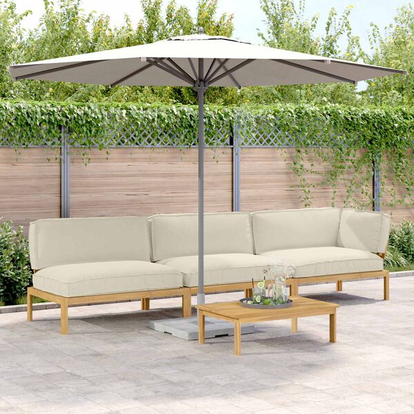 vidaXL Conjunto de Sof&aacute;s Liso 4 pcs Creme Madeira S&oacute;lida de Ac&aacute;cia