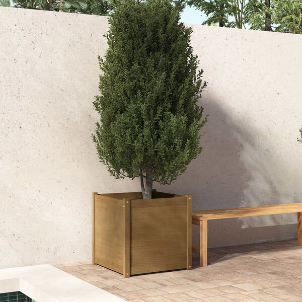 vidaXL Vaso/floreira de jardim 60x60x60 cm pinho maciço castanho mel