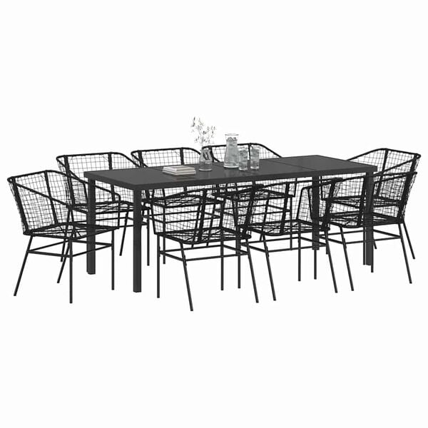 vidaXL Conjunto de Jantar para Jardim 9 pcs Preto vime PE