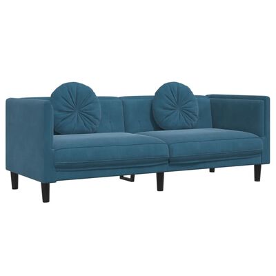 vidaXL 3 pcs conjunto de sofás com almofadas veludo azul