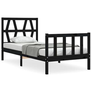 vidaXL Estrutura cama de solteiro c/ cabeceira madeira maci&ccedil;a preto