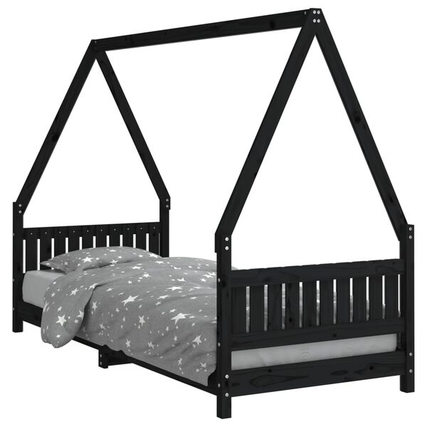 vidaXL Estrutura de cama infantil 80x200 cm pinho maciço preto