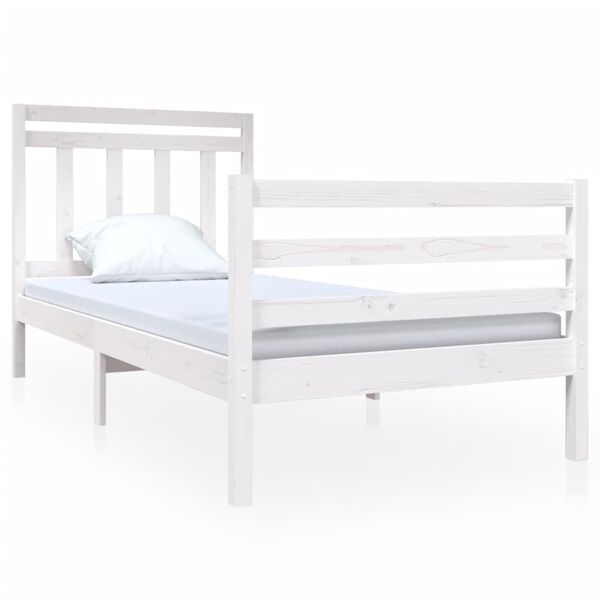 vidaXL Estrutura de cama solteiro 90x190 cm madeira maciça branco