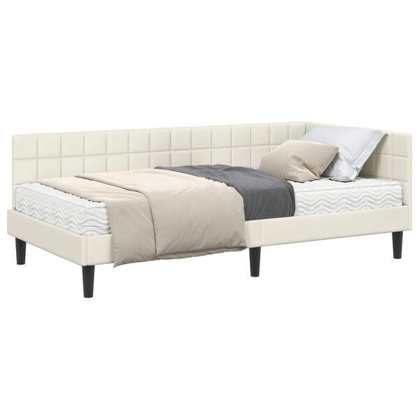 vidaXL Estrutura de Cama de Canto com Colch&atilde;o 2 pcs Creme Veludo