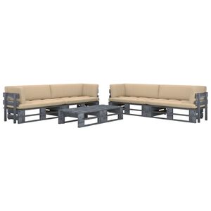 vidaXL 6 pcs conj. lounge paletes c/ almofad&otilde;es pinho impregnado cinza