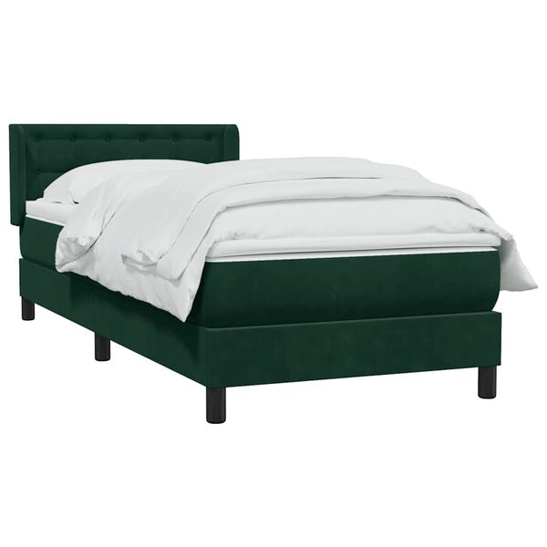 vidaXL Cama com molas/colch&atilde;o 90x220 cm veludo verde-escuro