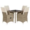 vidaXL 5 pcs conjunto de jantar p/ jardim com almofad&otilde;es vime PE bege