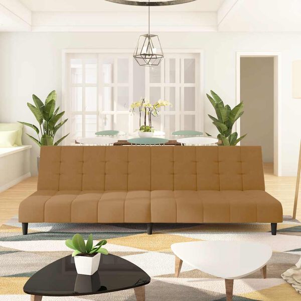 vidaXL Sof&aacute;-cama de 2 lugares veludo castanho