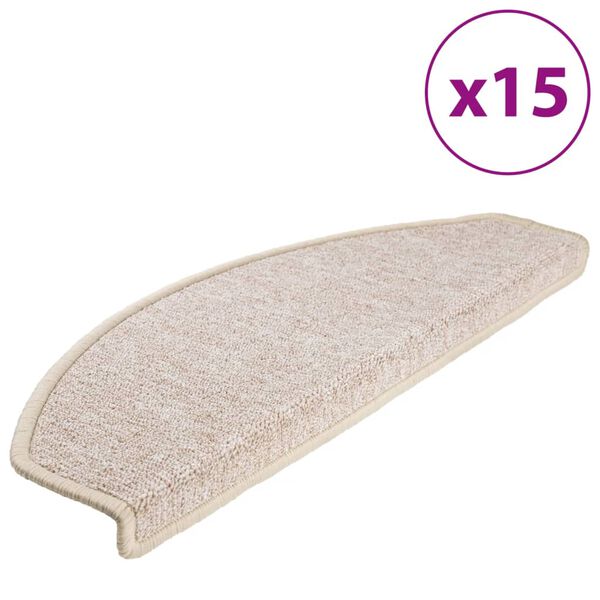 vidaXL Tapetes de escada 15 pe&ccedil;as 65x24x4 cm cinza-claro semicircular grande