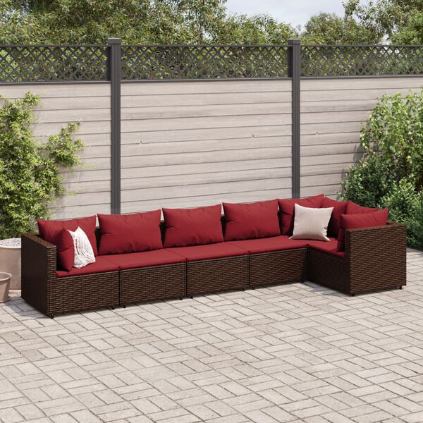 vidaXL 6 pcs conj. lounge jardim c/ almofadões 6 pcs vime PE castanho