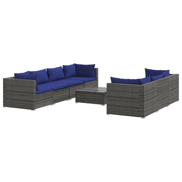 vidaXL 8 pcs conjunto lounge de jardim c/ almofad&otilde;es vime PE cinzento