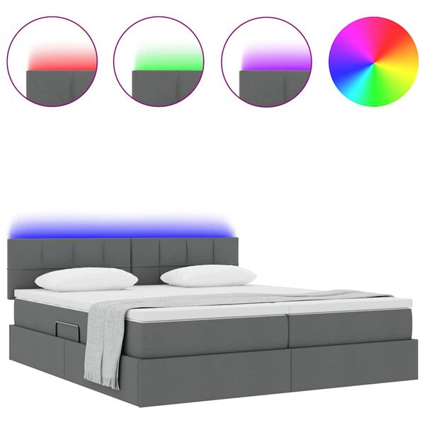 vidaXL Cama com luzes de tira LED Cinza Escuro 200 x 200 cm tecido