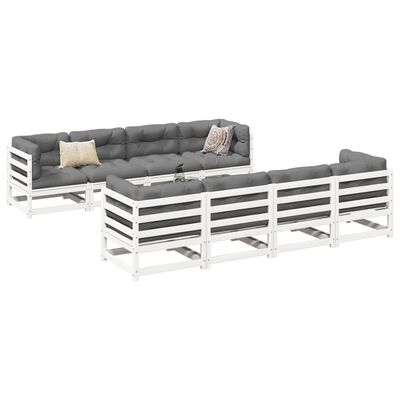 vidaXL 9 pcs conjunto sofás de jardim madeira de pinho maciço branco