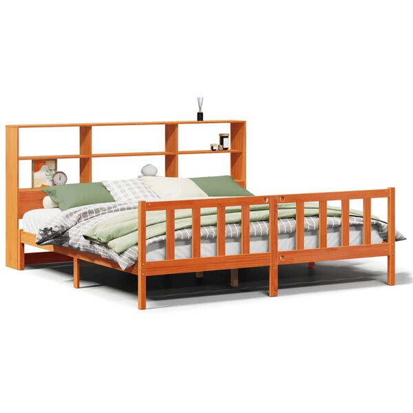 vidaXL Cama com estante sem colch&atilde;o 200x200 cm pinho maci&ccedil;o