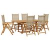 vidaXL 7pcs conjunto de jantar p/ jardim vime PE/ madeira maci&ccedil;a bege