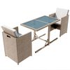 vidaXL 3 pcs conjunto bistr&ocirc; com almofad&otilde;es vime PE bege