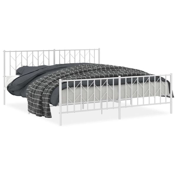 vidaXL Estrutura de cama com cabeceira e p&eacute;s 183x213 cm metal branco