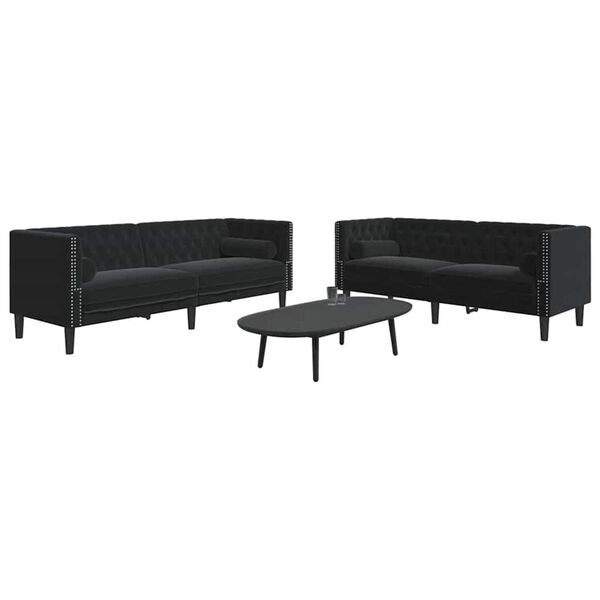 vidaXL Sof&aacute; de Sala de Estar 2 pcs Preto 194 x 74,5 x 70,5 cm Veludo